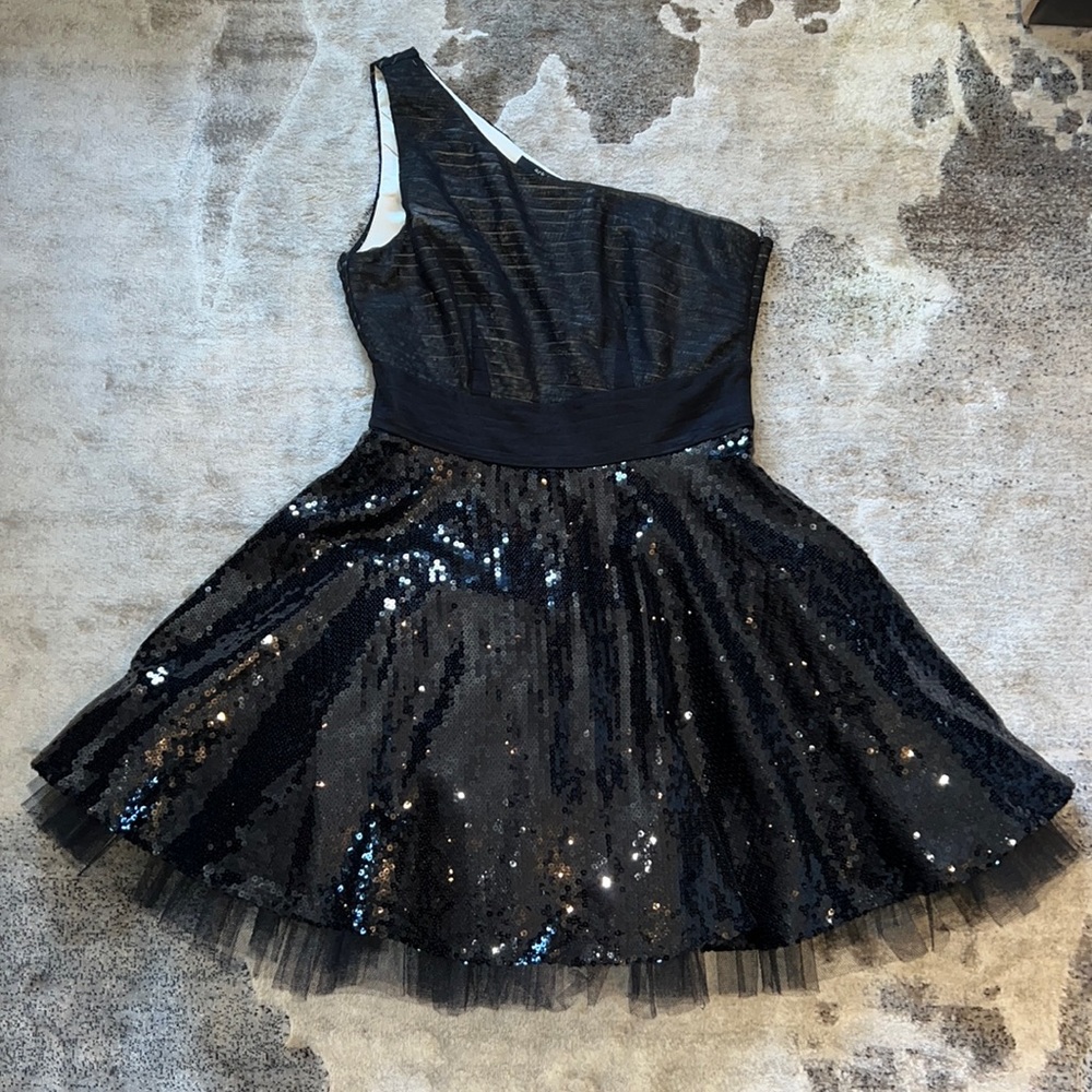 ARK & CO. ANTHOPOLOGIE Womens Sequin One Shoulder Mini Dress